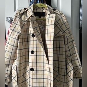 Coach tattersall plaid trench coat womens